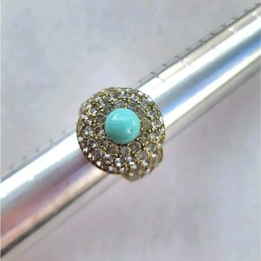 Heidi Daus Cocktail Ring Posh And Proper Blue Color Crystal Bronze Tone Size 7